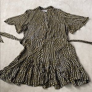 Olive green shirt dress with twirl skirt.